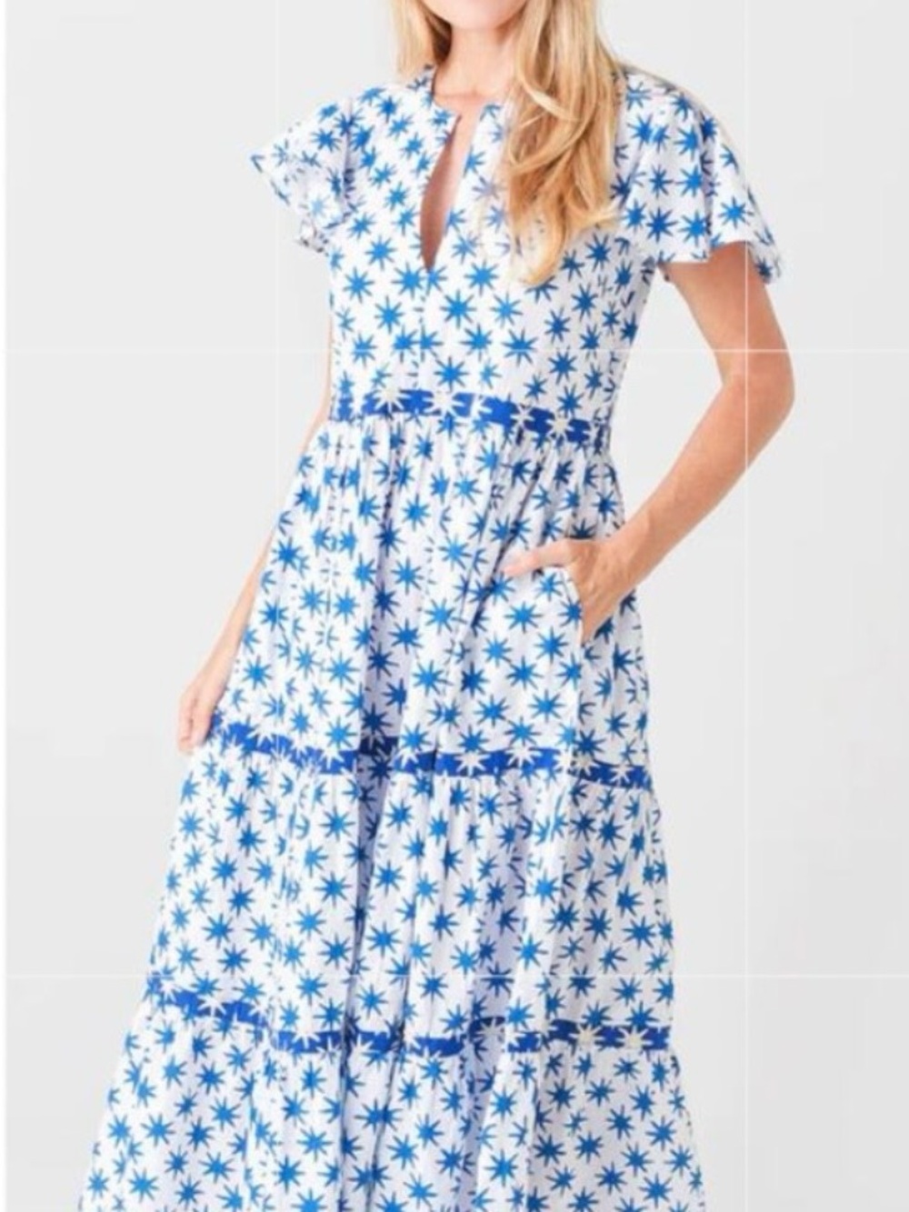 Oliphant Blue Star-Print White Maxi Dress